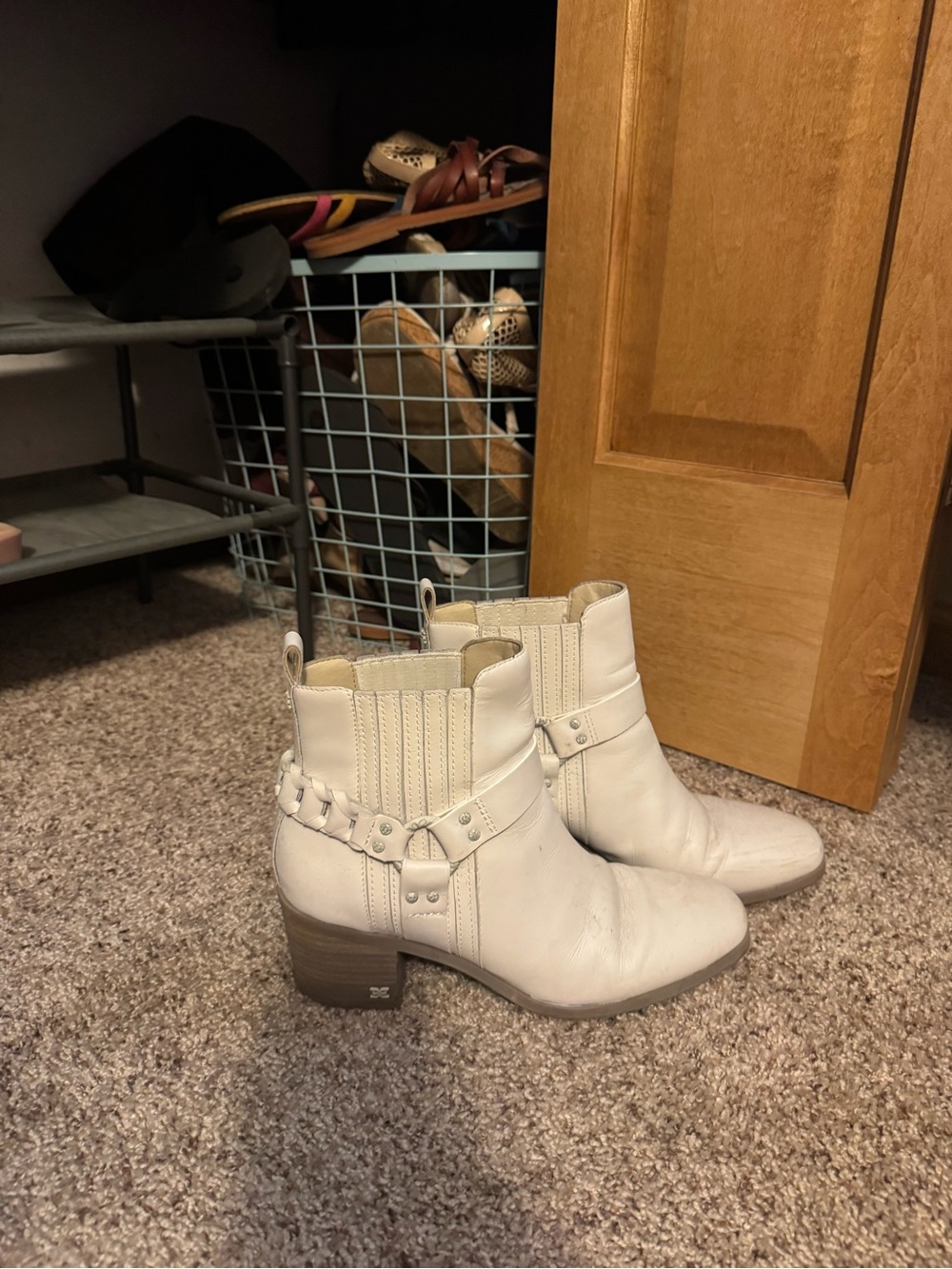 Sam Edelman Cream Leather Ankle Booties with Braided Strap